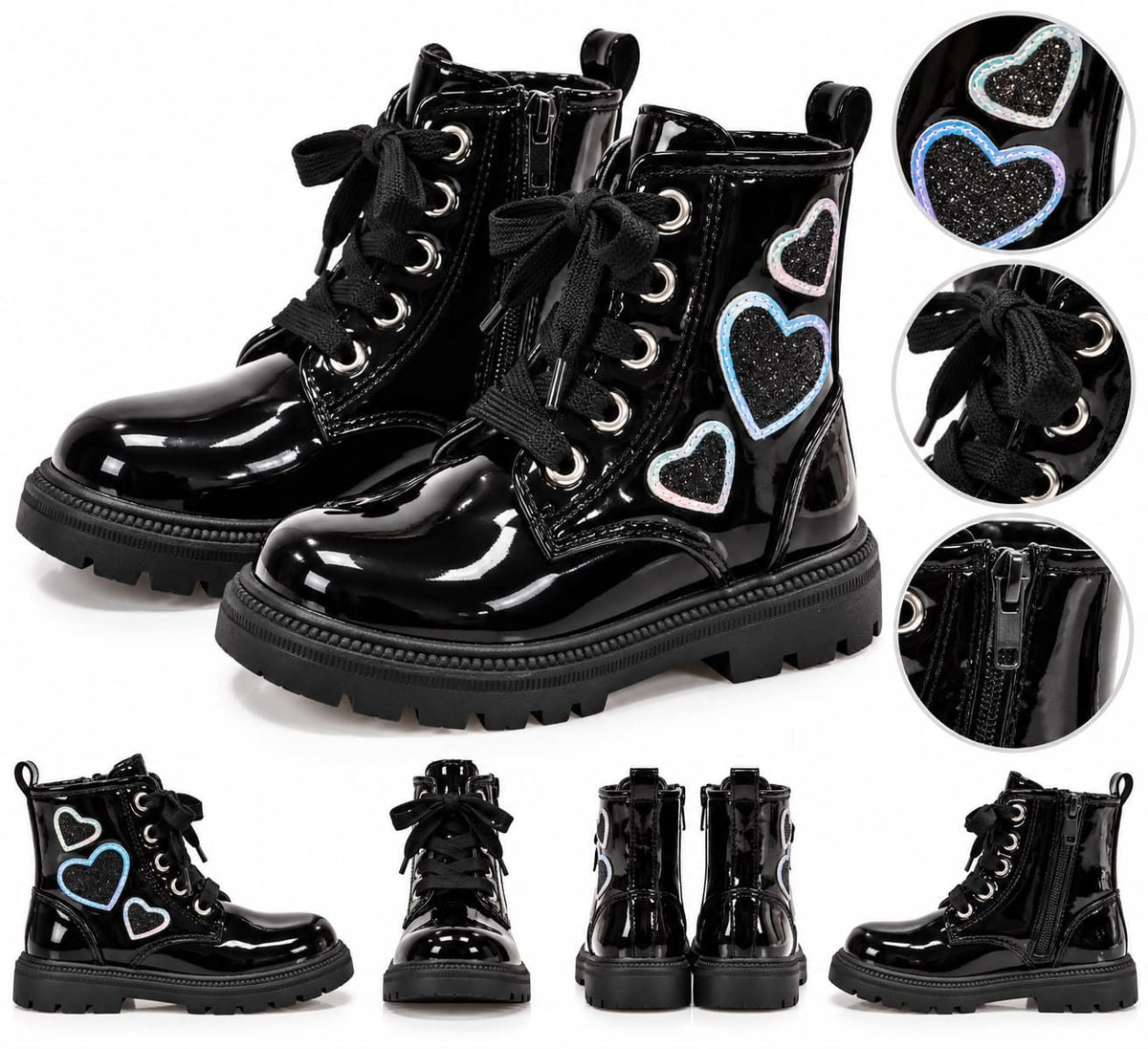 Bota de charol de corazones