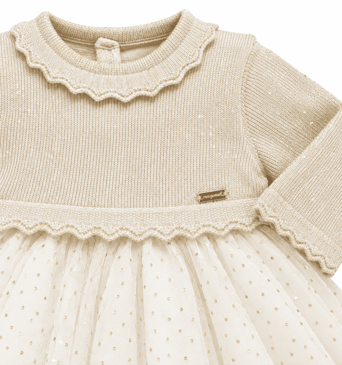 Vestido manga larga con toques dorados