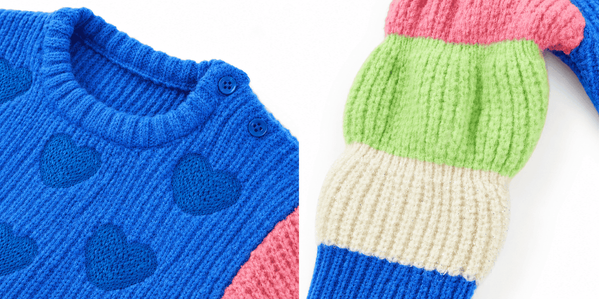 Jersey de niña de tricot con corazones y mangas bicolor