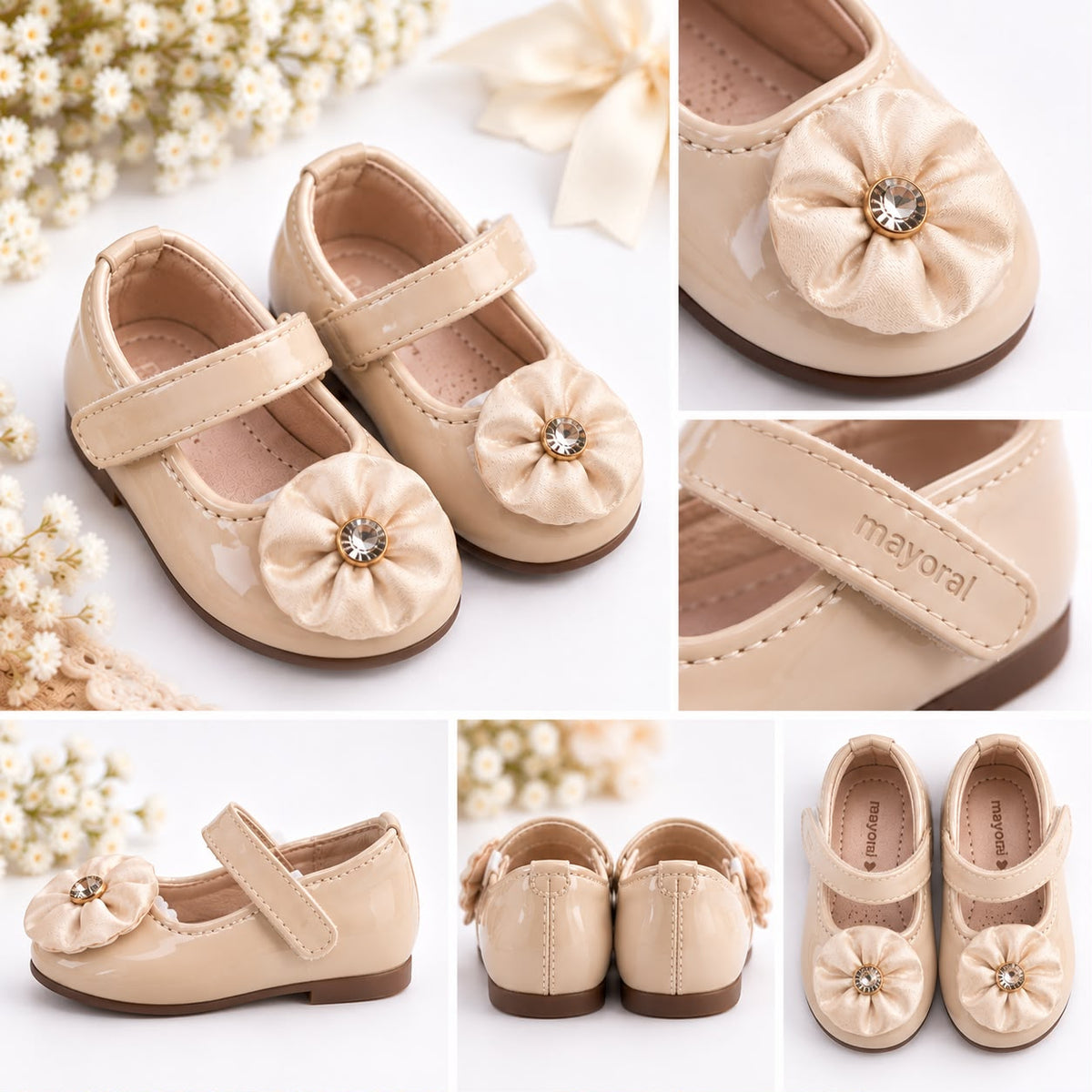 Mercedita de bebé beige de charol