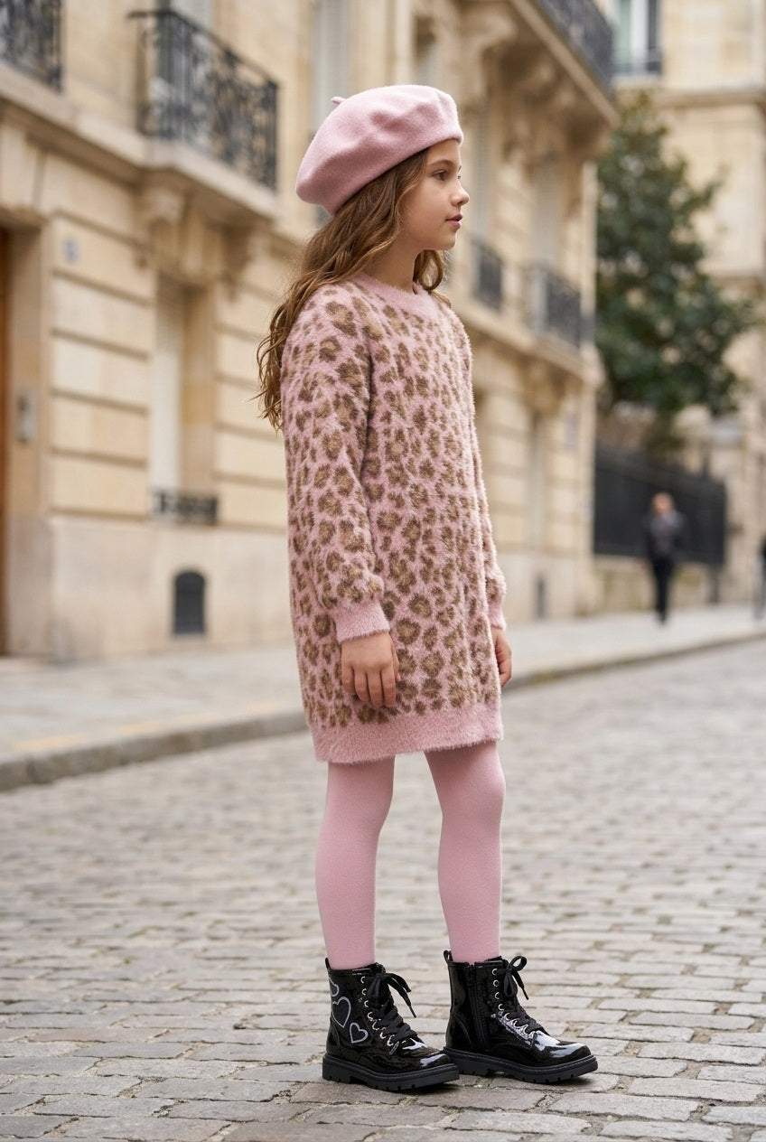 Vestido manga larga con estampado de leopardo