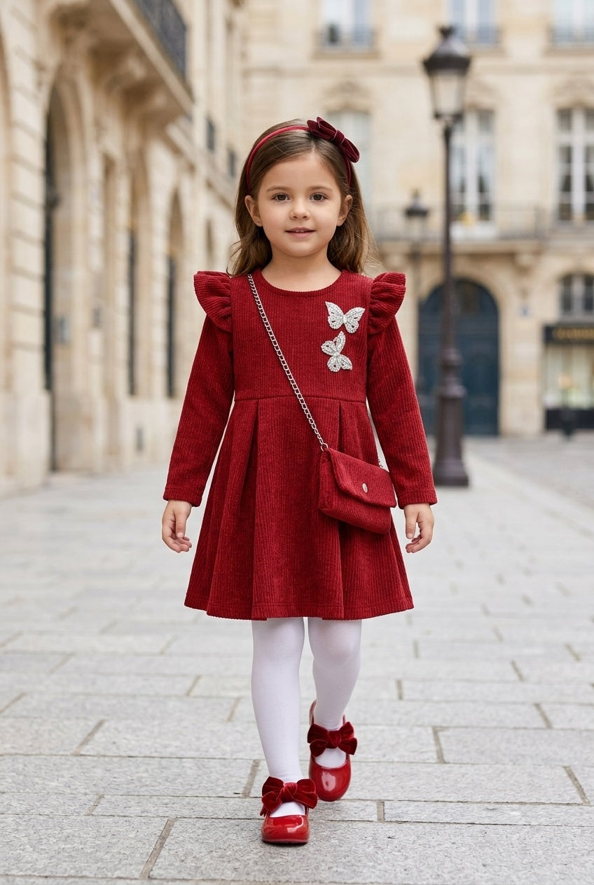 Vestido manga larga con bolso