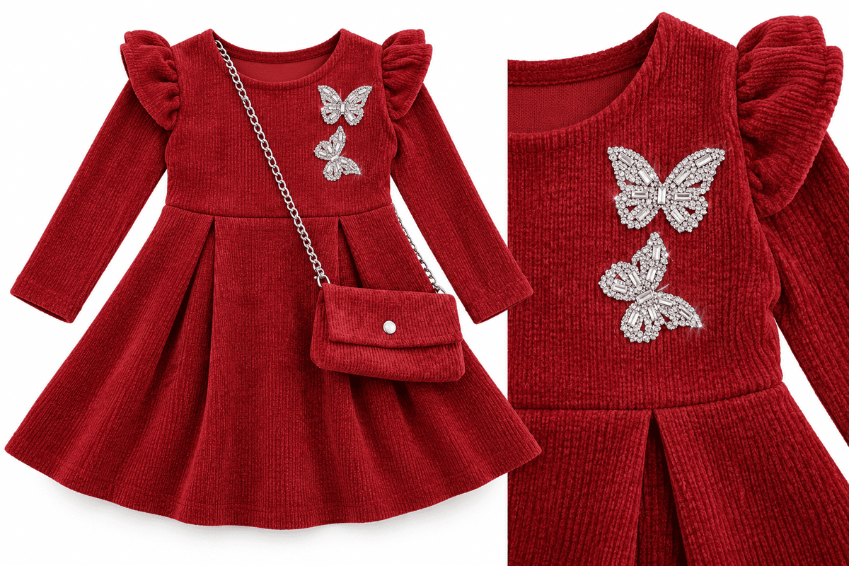 Vestido manga larga con bolso