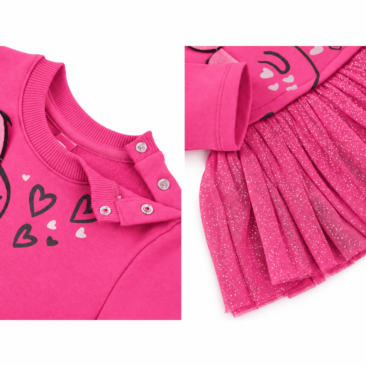 Vestido de niña de punto y felpa con diseño de dinosaurio y volante