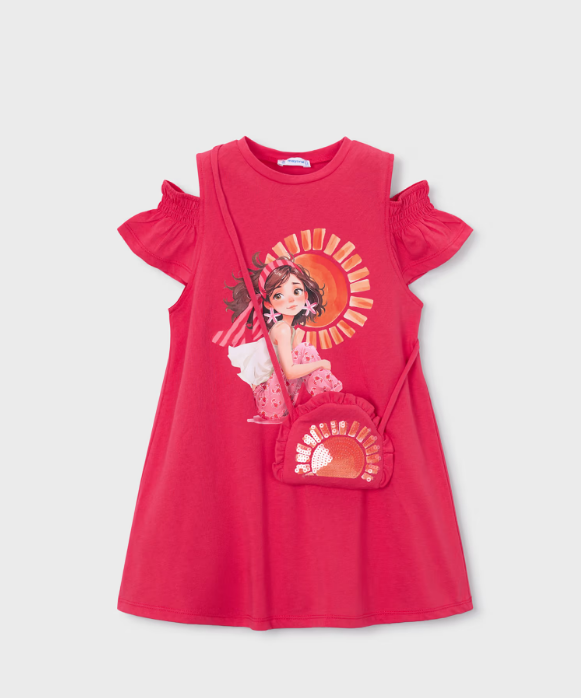 Vestido manga corta con bolso