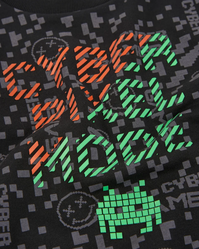 Sudadera de niño de felpa con estampado pixelado y puños elásticos