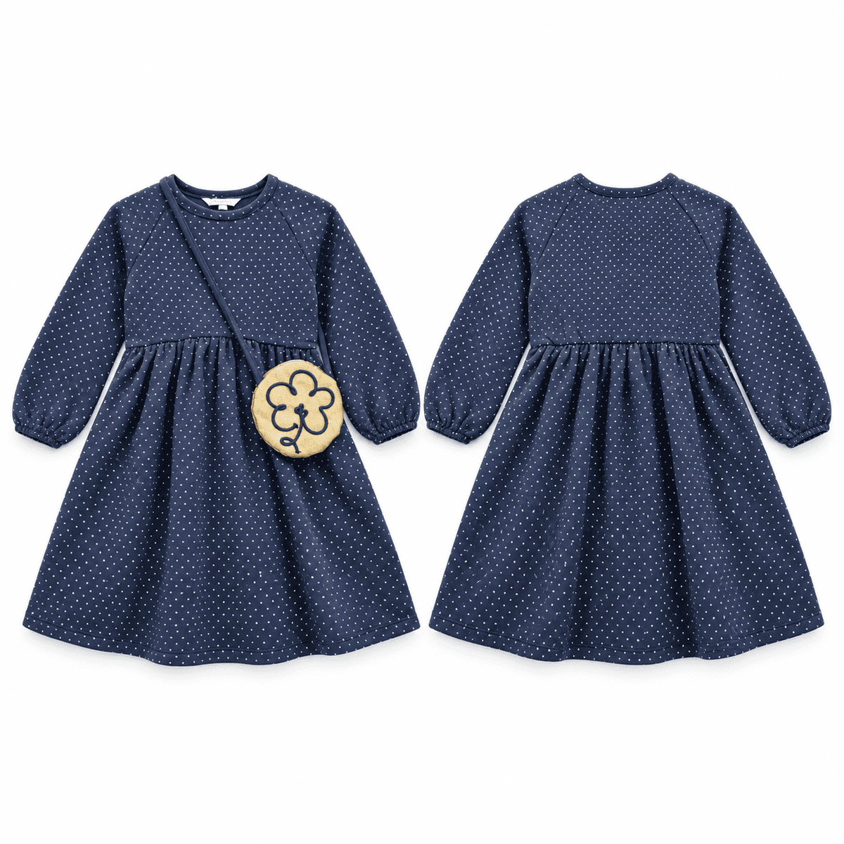 Vestido manga larga con bolso