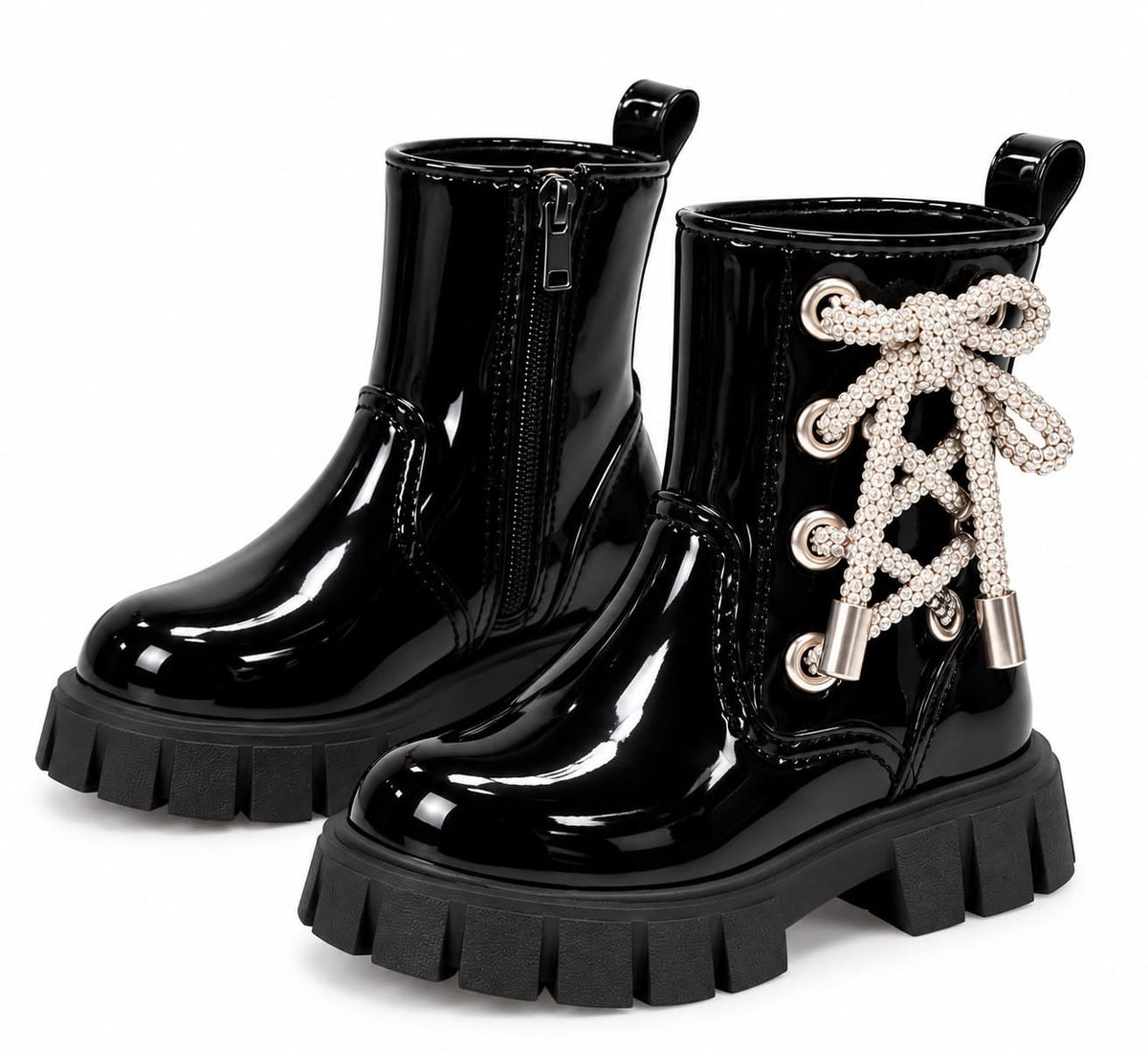 Botas de charol trenzado brillante