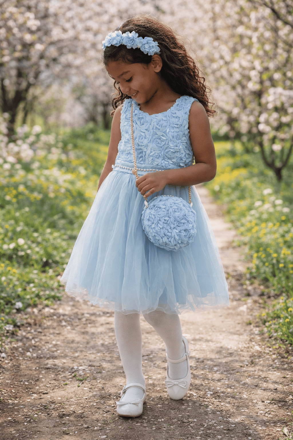 Vestido corto de ceremonia con bolso
