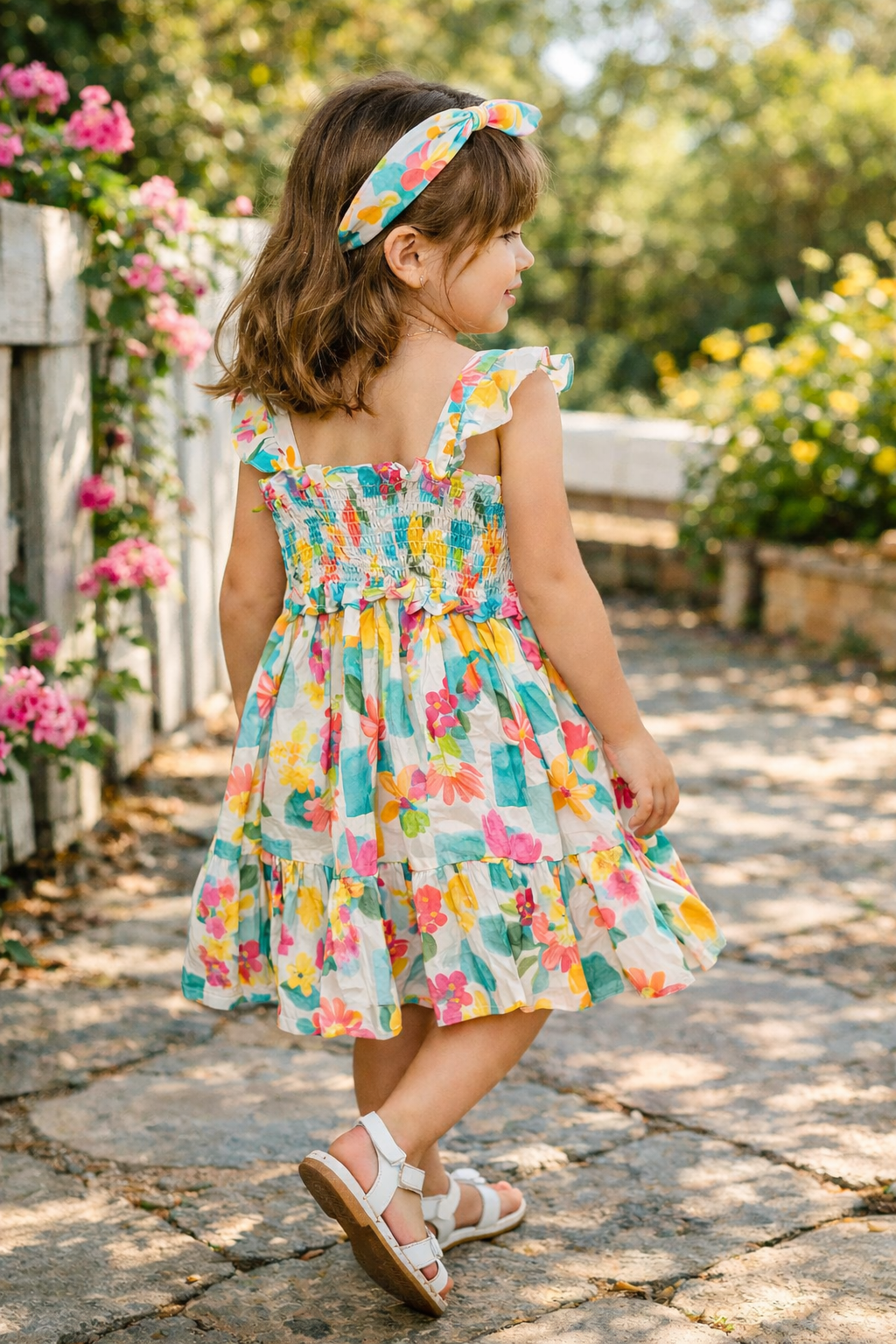 Vestido de flores con diadema 6-9 Años