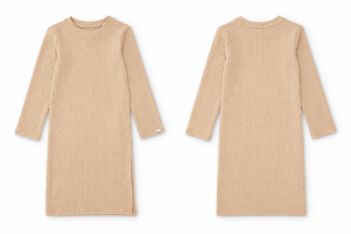 Vestido midi de niña de tricot de canalé con manga larga