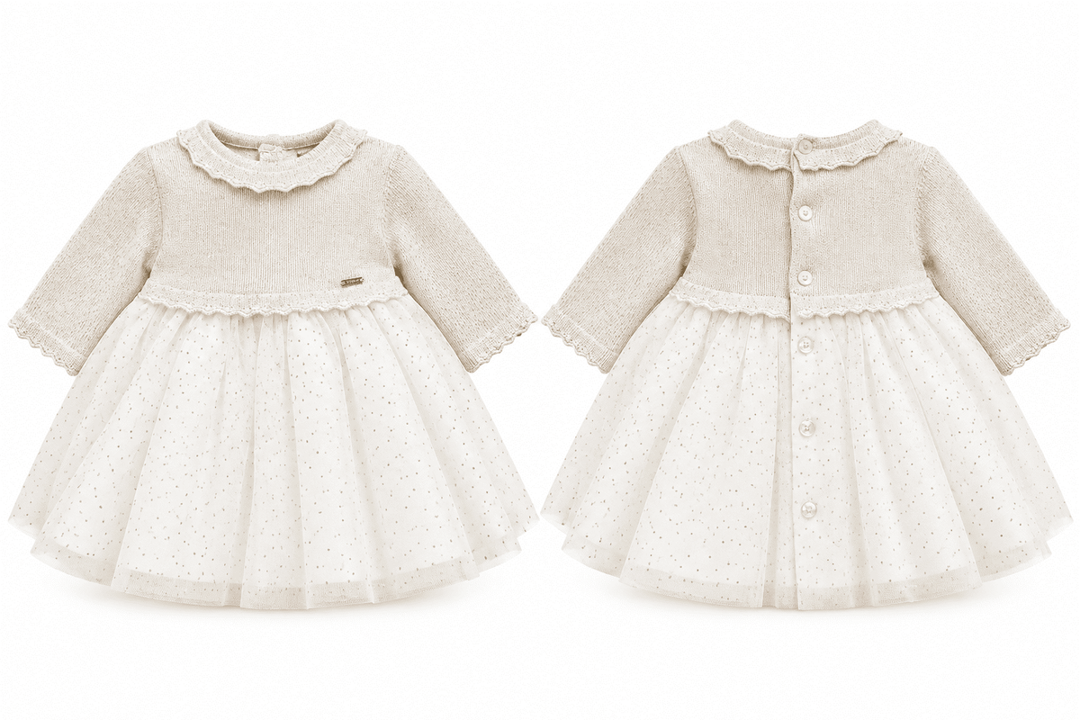 Vestido manga larga con toques dorados