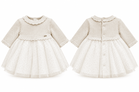 Vestido manga larga con toques dorados