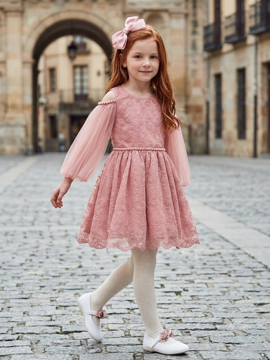 Vestido de ceremonia con manga de tul