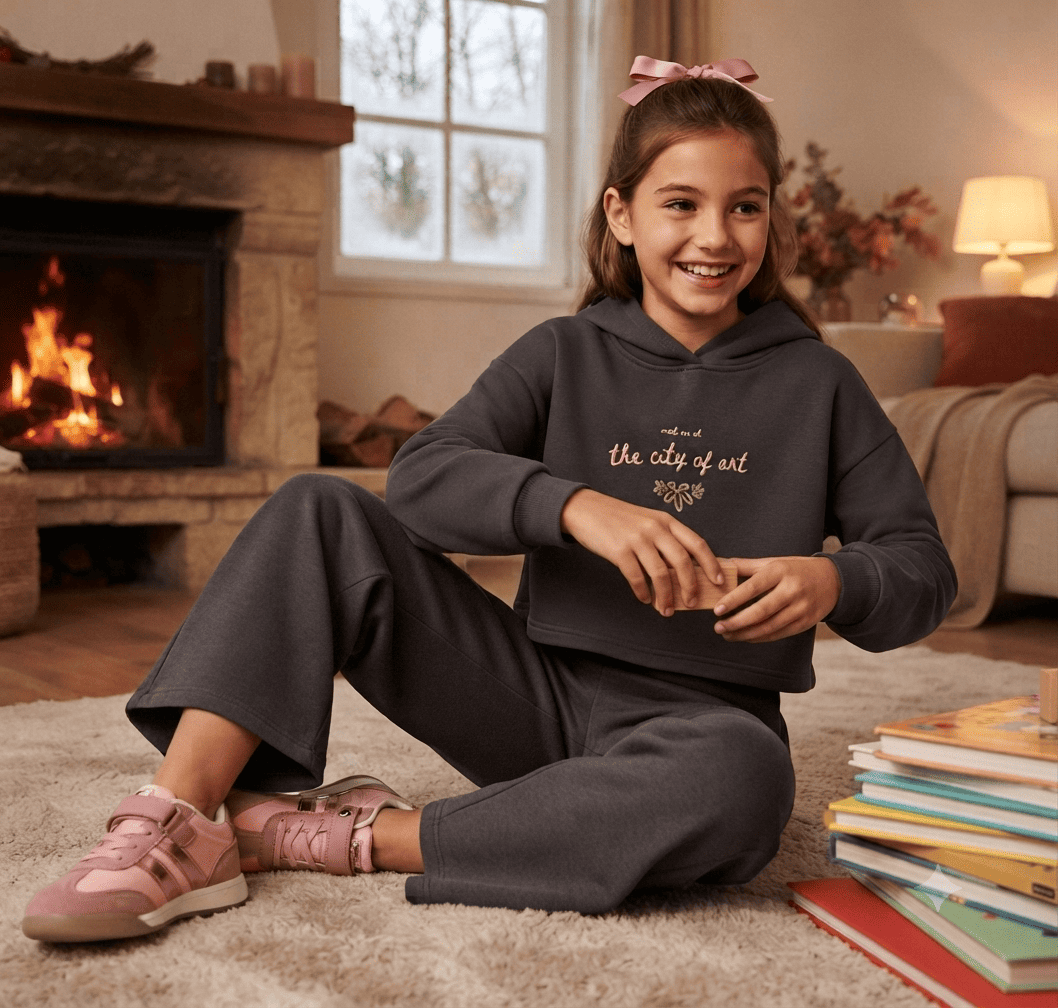 Conjunto para niña de sudadera con pantalón de felpa