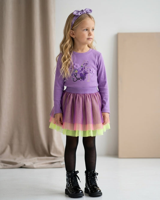 Falda de niña de tul con cinturilla elástica y diseño multicolor