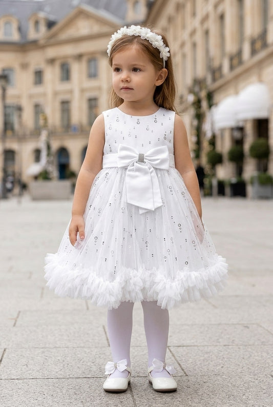 Vestido de ceremonia color blanco con brillante